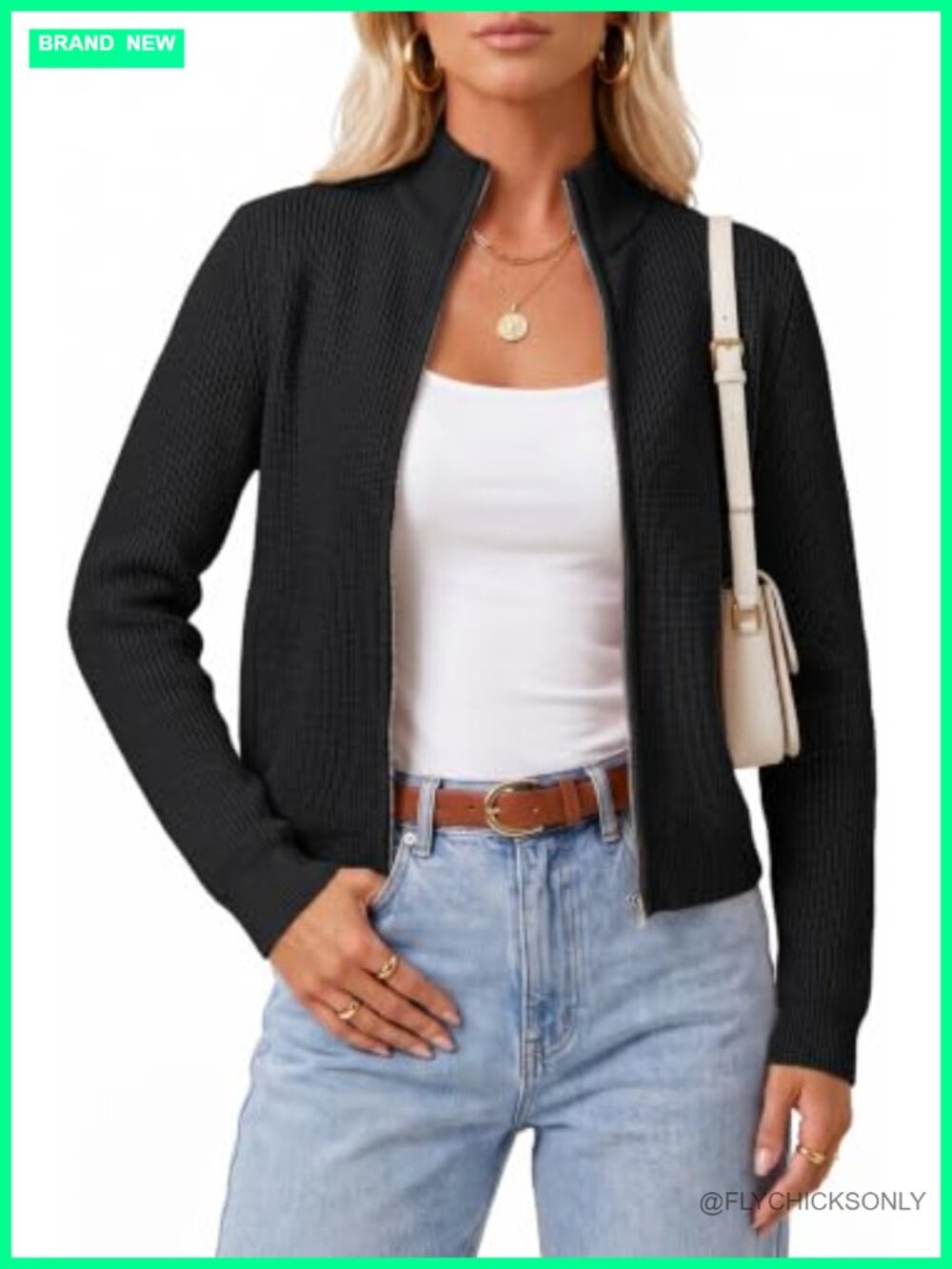 Wool Blend Mock Neck Zip Up Cardigan Sweater Women's Fall Work Layer